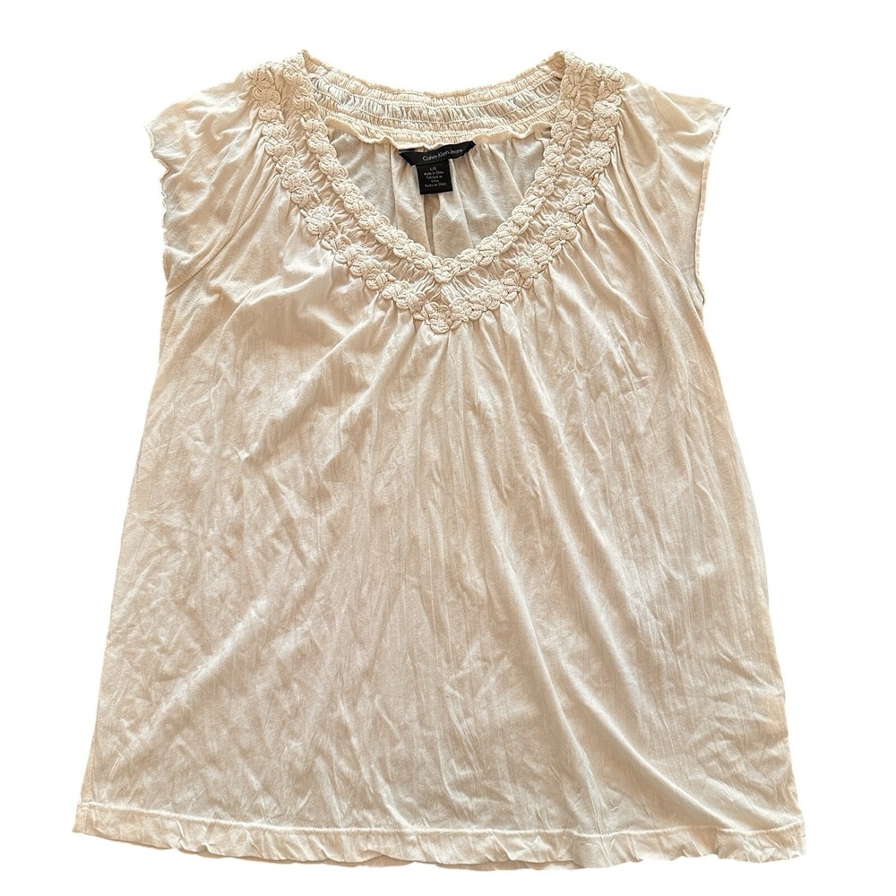 Calvin‎ Klein Women's Sleeveless Braided Neckline Shirt Size Large